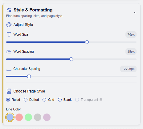 Style and formatting panel
